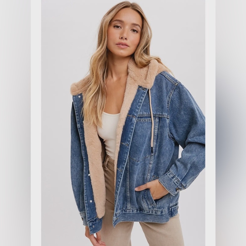 Bluivy Denim Hooded Teddy Jacket - S/M